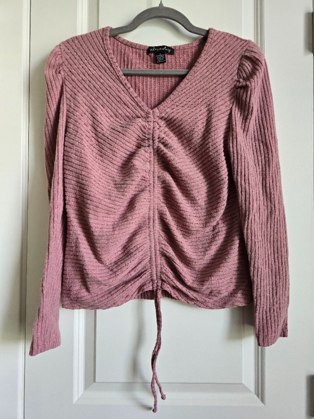 A Love Story Mauve Ribbed Ruched Top